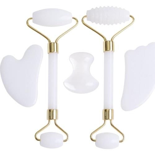 Zigzag Jade Roller Gouache Scraper Massager For Face Roller Gua Sha Scraper Natural White Crystal Stone Slimming BodyBeauty Tool
