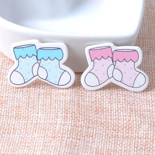 No Holes blue/pink Baby stockings painted Wood Handmade Buttons For Scrapbooking Craft 20pcs 26x36mm MT0454