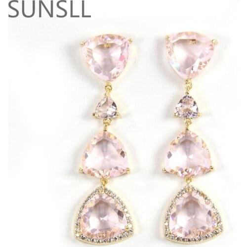 SUNSLL Gold / Silver Color copper pink cubic zirconia earrings ladies fashion party exquisite generous jewelry earrings