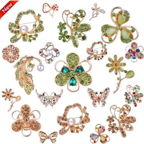 TODOX 2020Women Brooches gold color Crystal Rhinestone Flower pins clothes coat button Wedding Party dress Pins Christmas gifts