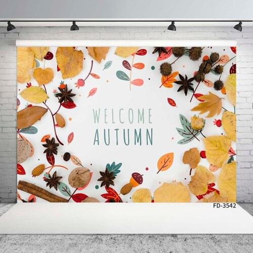 Yellow Leaves Nuts Cartoon Photographic Backdrop Vinyl Autumn Backgrounds Photo Studio for Child Baby Toy Portrait Photobooth