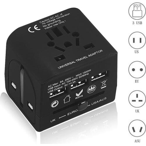 All in One Travel Adapter Universal Power Adapter 3 Usb Worldwide Adapter Ac Converter Wall Charger for Uk/eu/au/us