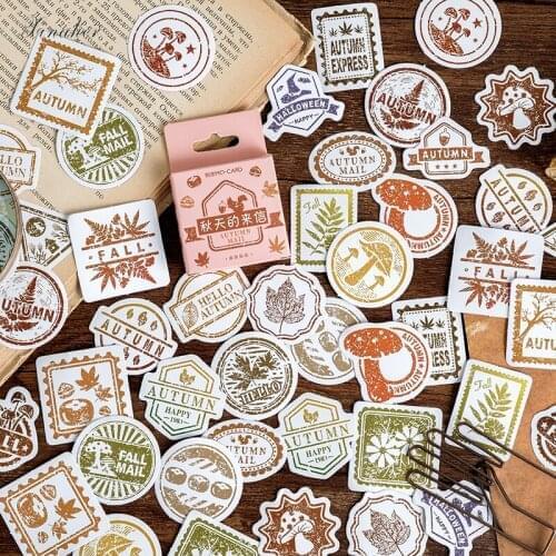 XINAHER 46pcs/Box Vintage mushroom leaf stamp decoration paper sticker package DIY diary decoration sticker album scrapbooking