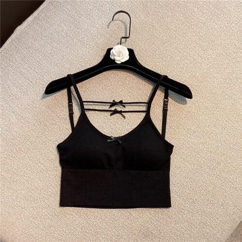 Camisole Woman 2021 Spring Summer New Korean Style Temperament Belt Chest Pad Slim Double Bow Bra Tank Tops White Black