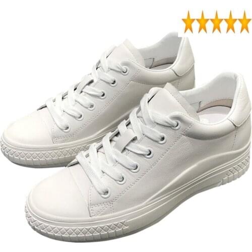 Real Mujer 100% Zapatos De Leather Lace Up Height Increasing Casual Women Spring Ladies Pumps Shoes Platform Sneakers