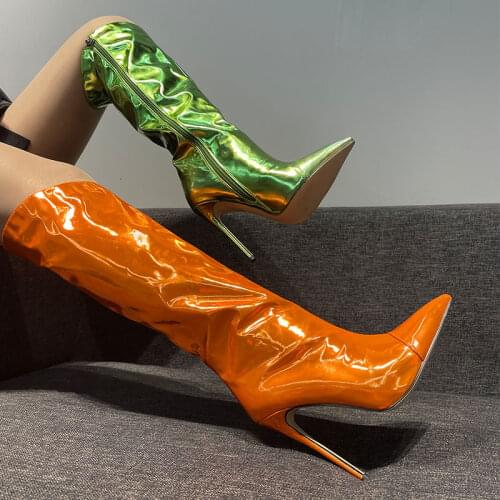 Arden Furtado Fashion Womens Shoes Pointed Toe Stilettos Heels Zipper Elegant Ladies Boots gold silver Knee High Boots