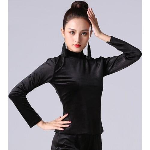 H2633 Women Latin Dance Velvet Top Black Performance Clothes National Standard Dance Long Sleeve Professional Practice Costumes