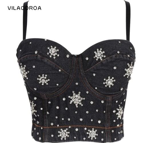 Shiny Diamond Stitching Plastic Tube Top Bra Women Camisoles Denim Sexy Sling Backless Skinny Crop Tops Street Female Tank Tops