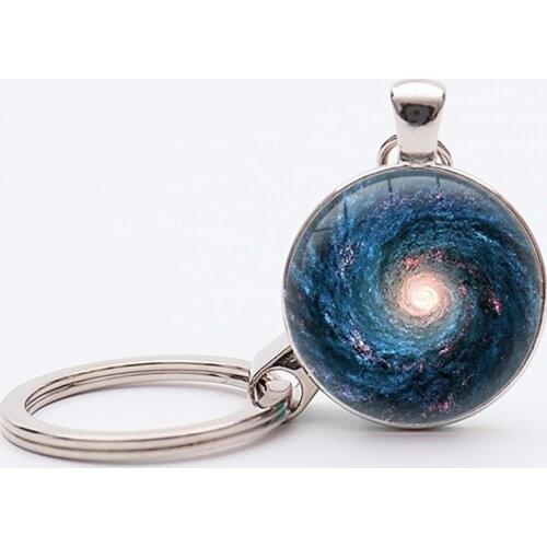 12 Style Handmade Silver Plated Solar System Moon keychain Planet Universe Galaxy Pendant keychains Glass Dome keyholder
