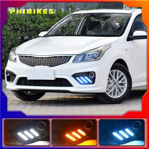 2pcs For KIA K2 RIO 2016-2017 LED DRL lights Daytime Running Light Daylight yellow Signal fog lamp Styling lights