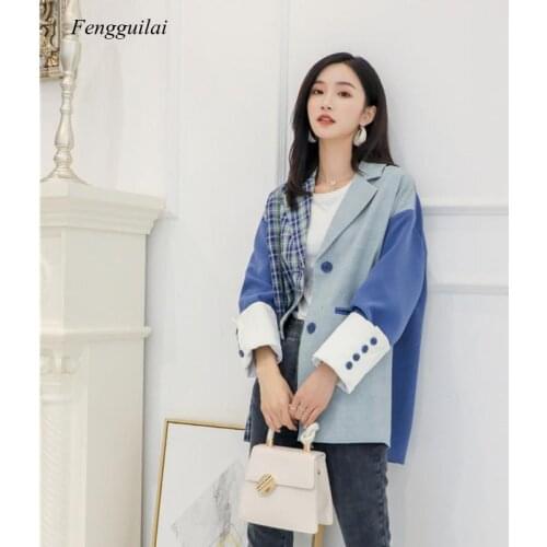 2021 Irregular Stitching Suit Female Autumn New Lapel Long Sleeve Single Button Casual Suit Jacket