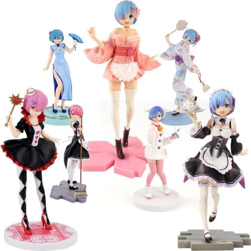 21-25cm Anime Re:Life In A Different World From Zero Rem Ram Mop Sakura Tray Fan Scissors Action Figure Model Toys Brinquedos