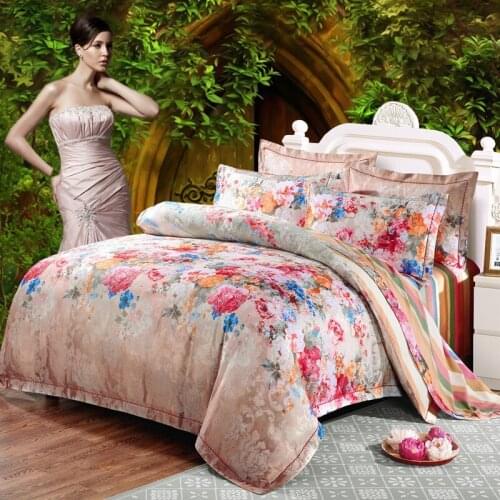 Nice Flower 100% Cotton jacquard floral Luxury Royal Bedding Set King Queen Wedding Bed Sheet set Duvet cover Pillowcases 4pcs