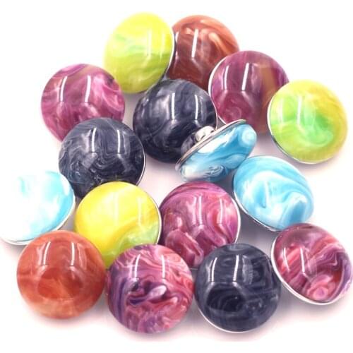 5Pcs Snap Buttons Imitation Marble Resin Multicolor Mixed Round Fit Charms Bracelet Jewelry DIY Finding 18mm