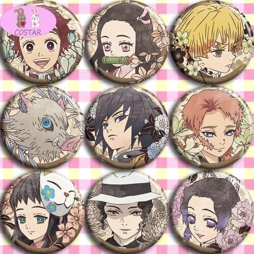 58MM Anime Demon Slayer Kimetsu No Yaiba Pin Brooch Badge Pins for Backpack Cosplay Accessories Decor Collectible gift Boy Girl