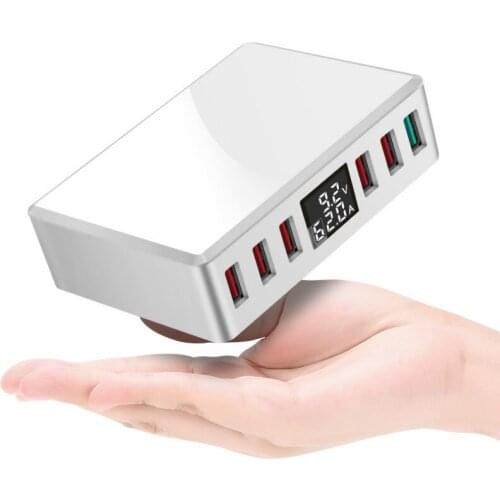 6 Ports USB Charger QC 3.0 Fast Charging Smart LCD Digital Display Multi-Port Travel Charger Station Quick Charge USB Charging