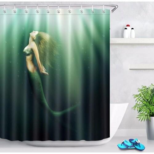 72'' Underwater Sea Budding Female Mermaid Bathroom Fabric Shower Curtain Liner Waterproof Polyester Curtain Sets & 12 Hooks