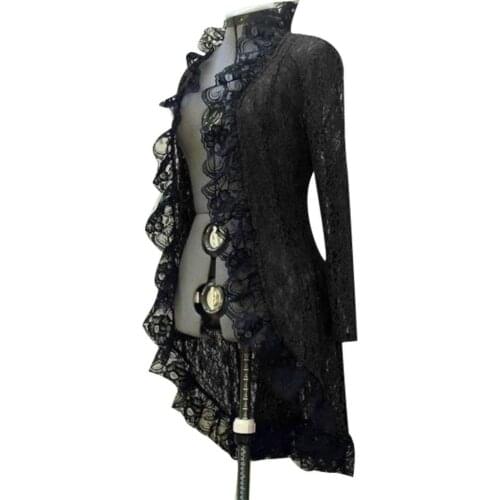 80% HOT SALES！！！Vintage Women Medieval Steampunk Stand Collar Coat Lace Up Cardigan Jacket Dress