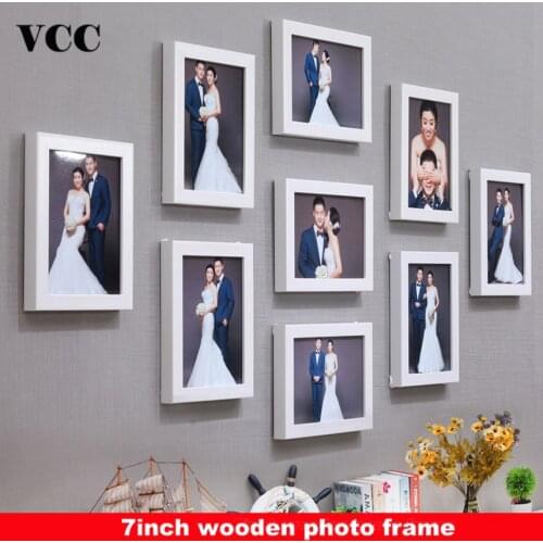 9 Pcs Classic Wooden Photo Frame For Wall Art Home Decoration 7 Inch Wedding Couple Recommendation Black White Pictures Frames