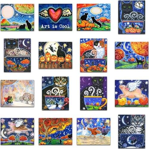 DIY Diamond painting Cross stitch Cartoon pig Full Square Diamond embroidery animal cat Full Round Diamond mosaiclove pumpkin