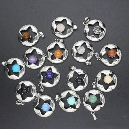 ASHMITA Natural Stone Star Pendant Necklace for Women Girl Birthstone Crystal Chakra Yoga Druzy Romantic Friendship Jewelry