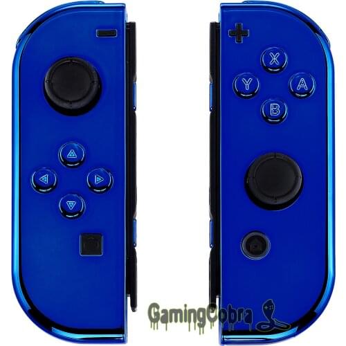 Custom Chrome Blue Controller Housing Shell Cover with Full Set Buttons for Nintendo Switch Joy-Con