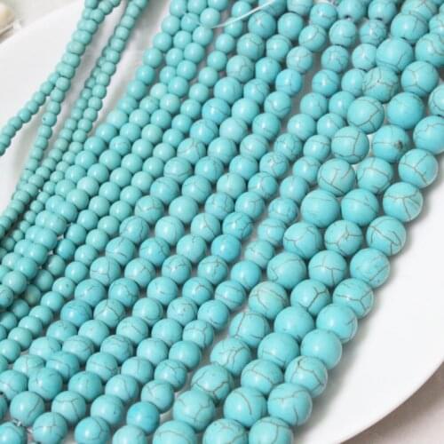 Smooth Natural Stone Blue Turquoises Round Loose Beads 15" Strand 4 6 8 10MM Pick Size For Jewelry Making