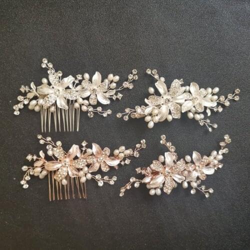 SLBRIDAL Handmade Rhinestones Crystal Freshwater Pearls Flower Wedding Hair Comb Hair Clip Bridal Hair Accessories Women Jewelry