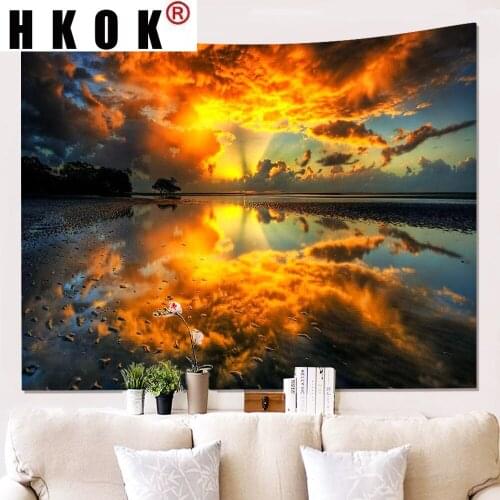 HKOK Lake Forest Natural Landscape Tapestry Hanging Covering Rugs Background Cloth Beach Mat Blanket Art Bedroom Living Home Dec