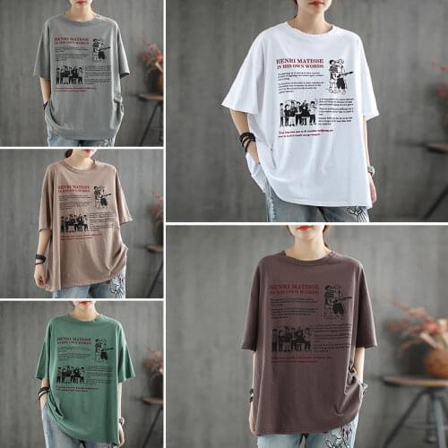 Cotton Loose Retro Short-sleeved T-shirt Womens Summer New Casual All-match T-shirt Top Summer Plus Size T Shirt for Women