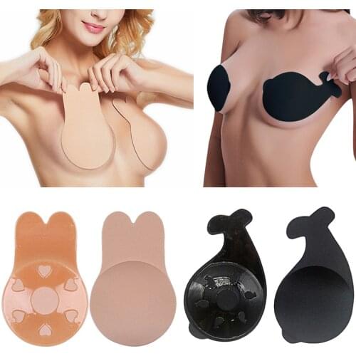 Kawaii Rabbit Bra Breast Lift Up Invisible Bra Tape Strapless Adhesive Bralette Push Up Reusable Silicone Sticky Bras For Women