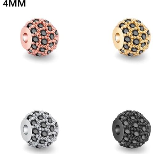 5pcs/lot Black Cubic Zirconia 4mm Ball Round Beads Spacer For Jewelry Making Micro Pave Copper Metal Ball DIY Accessories Gifts