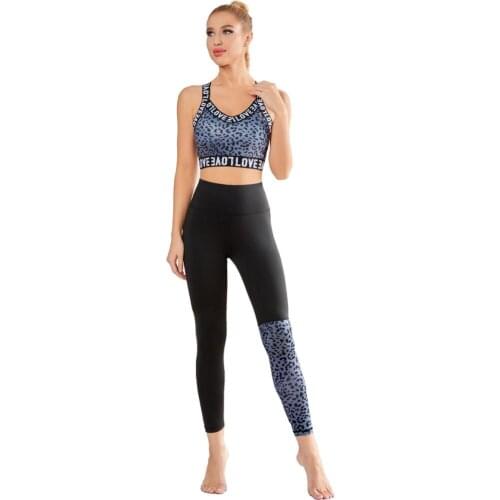 Leopard Patchwork Yoga Sets Women Gym Clothing Sport Suit Women Active Wear 2 Piece Set Yoga Pants Leggings Slim Running Vest
