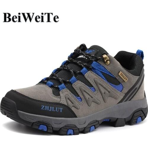 2019 Mens Hiking Shoes Camel Style Big Size Leather Male Sneakers Trail Trekking Hunting Tourism Walking Outdoor Mountain Shoes
