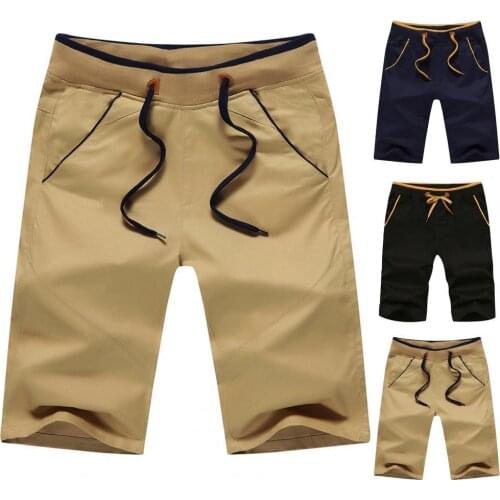 Solid Color Sports Shorts Knee Length Men Drawstring Multi Pockets Training Shorts Streetwear