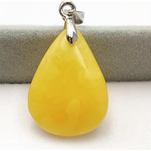 Genuine Natural Yellow Amber Water Drop Pendant 28x22x10mm Women Men Jewelry Reiki Stone AAAAAA