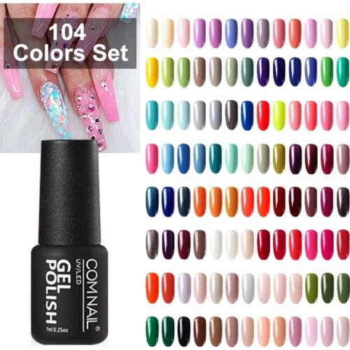 104Pcs Gel Nail Polish Set Soak Off Long Lasting Base Top Coat Semi Permanent Gel Varnish Cured By Nail Lamp Pink Color Series