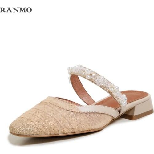 Toe-wrap Semi-slipper for Ladies with Mesh Hollowed-out Try on Shoes with Pointed Toes Loafers and Summer Sandals Slippers Women