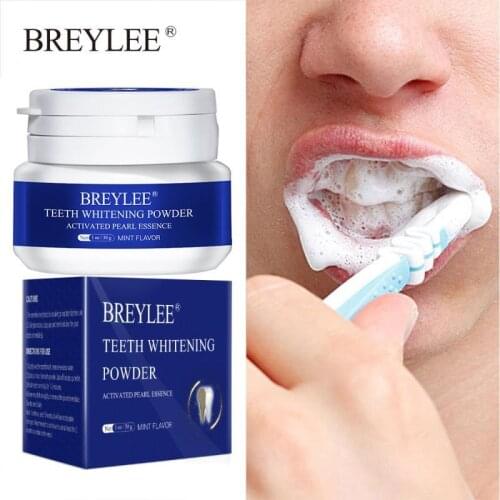 BREYLEE Teeth Whitening Powder Remove Plaque Stains Tooth Bleaching Dental Tools Toothpaste White Teeth Cleaning Oral Hygiene30g
