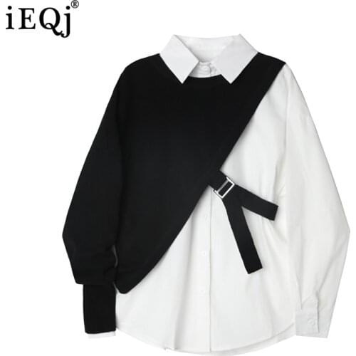 IEQJ Casual All-match Asymmetry Knitted Shawl + White Shirt Set New Lapel Loose Women Fashion Tide Spring Autumn 2021 3hF1591