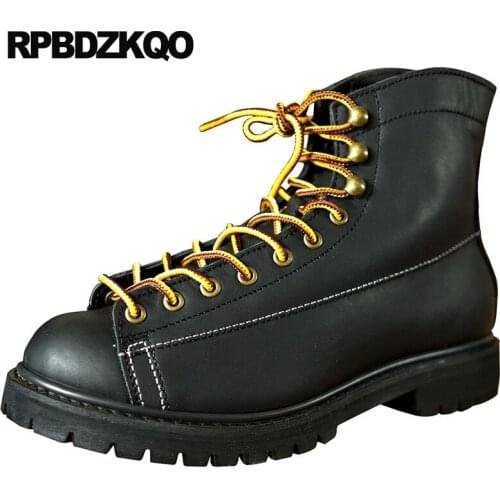 Ankle 2018 Handmade Work Durable Lace Up Genuine Leather Men Designer Boots Black Vintage Full Grain Mens Shoes Working Safety