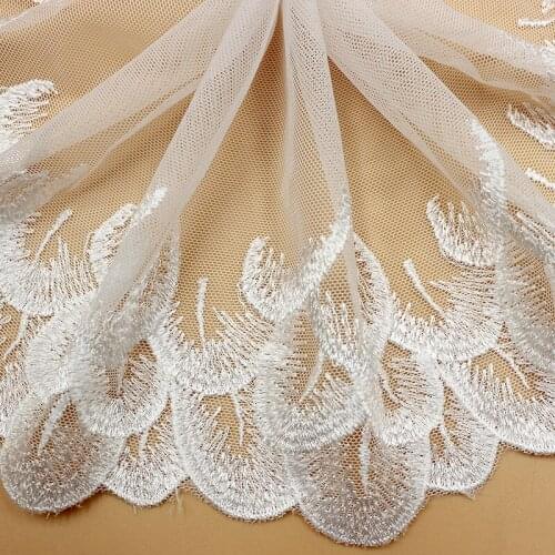 10yard White Peacock feather lace rayon mesh dress skirt decoration mesh accessories 15CM