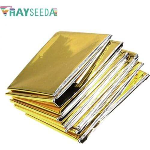 Rayseeda Folding Emergency Blanket 210cm*130cm Silver/Gold Emergency Survival Rescue Shelter Outdoor Camping Keep Warm Blankets