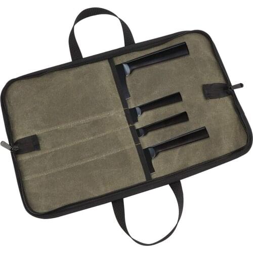 Knife Bag(4 Slots), Chef Knife Case Waxed Canvas Roll Storage Knife Carrying Pouch for Men&Women Green
