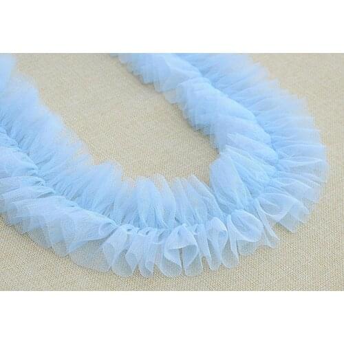 Light baby blue ruffled tulle trim, frill trim, pleated mesh trim, tutu dress fabric, ruffle mesh, wedding decors, craft supply