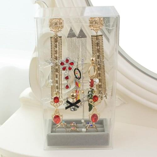 Hardcover Acrylic Transparent Earrings Jewelry Ring Storage Box