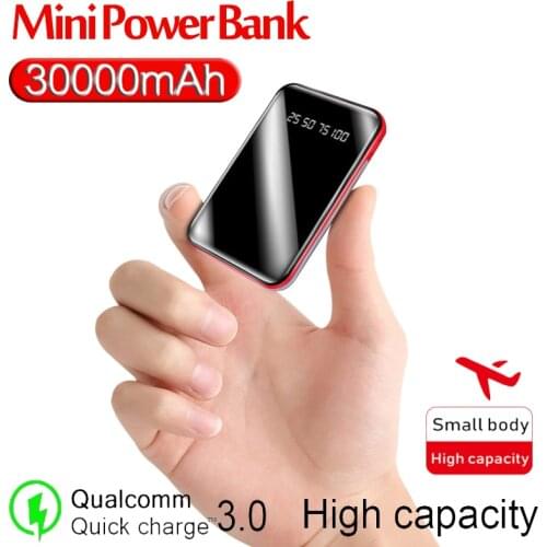 30000mah Ultra-thin Mini Power Bank Portable Charger Digital Display 2 USB Port External Battery Powerbank for Xiaomi Samsung