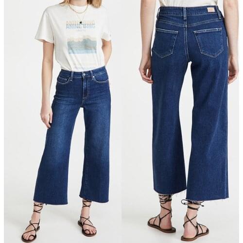 Women Jeans Pants 2021 Summer High Waist Stretch Thin Washed Cropped Wide Leg Raw Edge Jeans