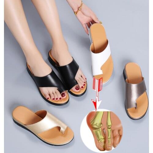 Tilocow Women Genuine Leather Slipper Shoes Wedge Correction Sandals Female Up To Date Shoes Flat With Slides Women Flip Flops