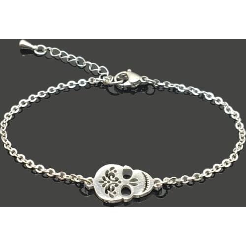 Skull Head Charm Stainless Steel Chain Bracelet High Quality Stainless Steel Skull Pendant Chain Bracelet For Women Girls